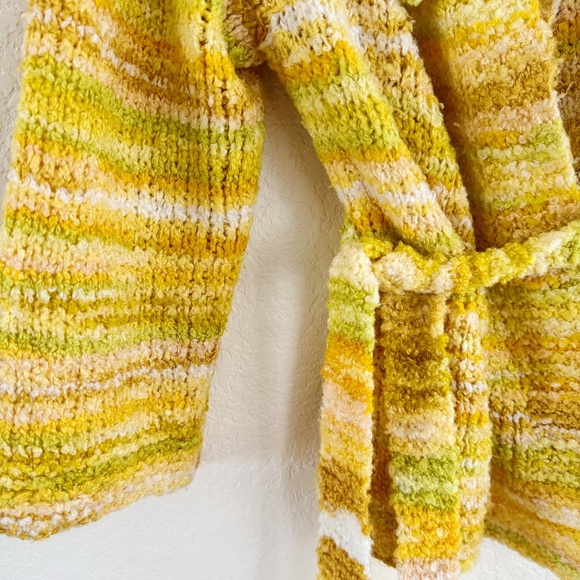 Vintage Hand Knit Yellow Belted Cardigan Sweater Jacket - Picture 5 of 6